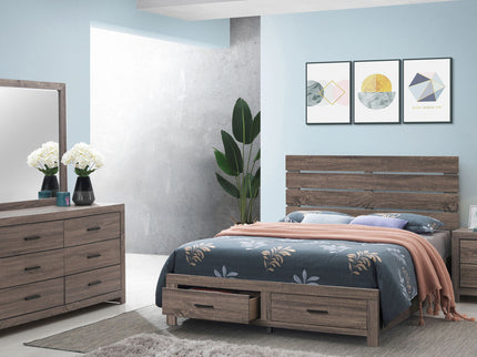 Sher - 4 Piece Queen Bedroom Set With Platform Bed, Nightstand, Dresser & Mirror - Oak