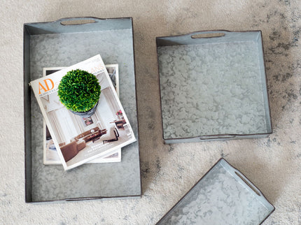 Decorative Galvanized Nesting Trays (Set of 3) - Gray