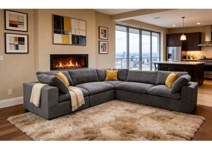 Coffee Bean Like Upholstery Full Compressed Modular Sectional With Toss Pillows - Light Gray