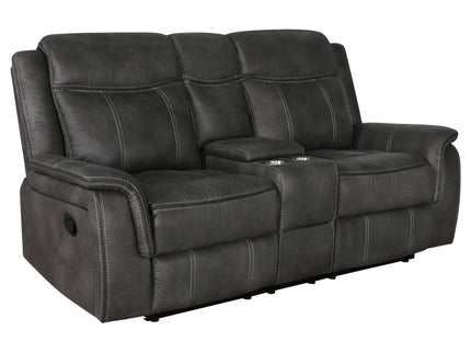 Franklin - Upholstered Padded Arm Reclining Loveseat With Center Console - Charcoal