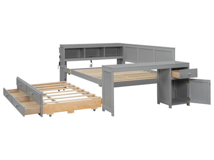 Daybed With Storage Shelves, Drawers, Trundle, Charging Station, LED Light, Desk And Cabinet