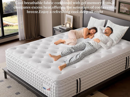 12" Hybrid Mattress, Memory Foam & Pocket Spring Bed, Medium Firm Comfort, Spine Support, Quiet & Breathable - White - King