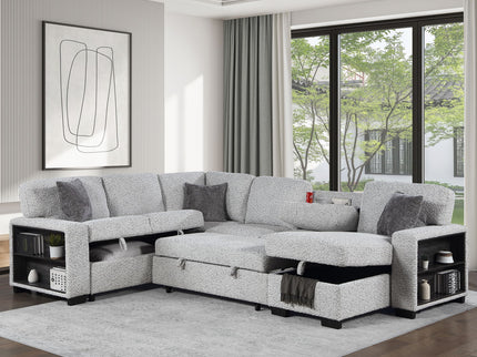 Giza - Modular Sectional Sofa With Sleeper, Storage, USB Charging - Gray