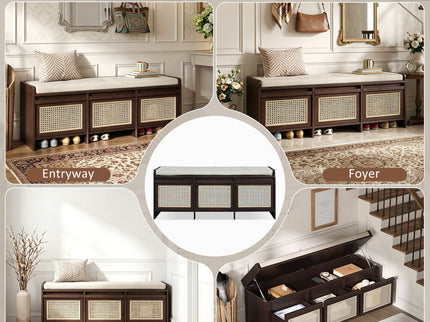 Entryway Shoe Bench With Drawers & Button Tufted Cushion