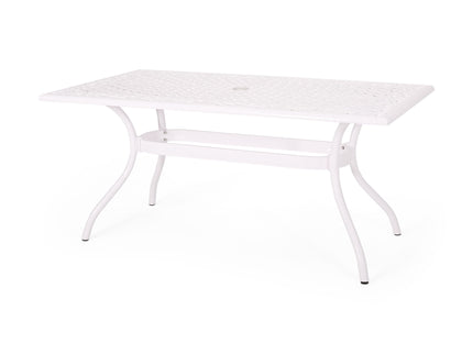 Celestine - Outdoor Cast Aluminum Dining Table With Floral Lattice Design And Umbrella Holder