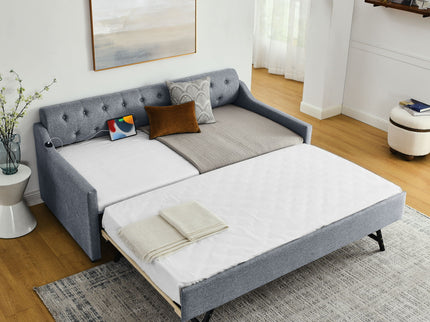 Size Upholstered Daybed With Trundle And USB Charging Armrest