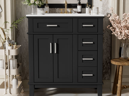 Modern Bathroom Vanity With Sink, Storage Cabinet, Soft Close Doors, Deep & Standard Drawers