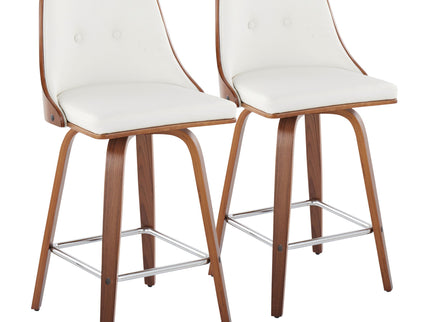 Gianna - Mid Century Modern Fixed Height Counter Stool With Swivel With Square Footrest (Set of 2)