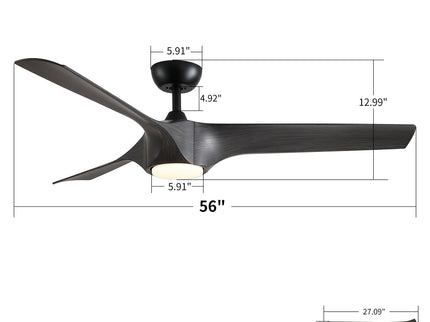 Reversible Quiet Motor Ceiling Fan Light With ABS Blades - Black / Gray