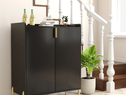 Wine Bar Cabinet With Adjustable Shelf, 2 Door Sideboard With Soft-Closing Hinges And Feet