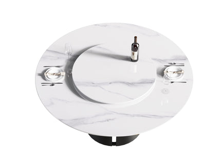 Modern Artificial Stone Round Carbon Steel Base Dining Table, Can Accommodate 6 People, Artificial Stone Turntable