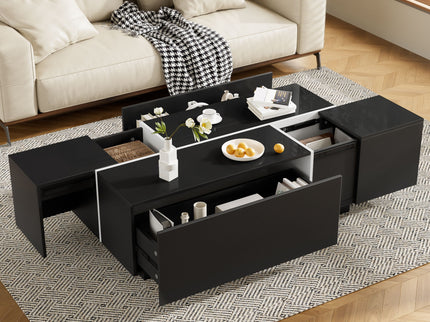 Extendable Coffee Table With 2 Hidden Storage Space And 2 Drawers For Living Room