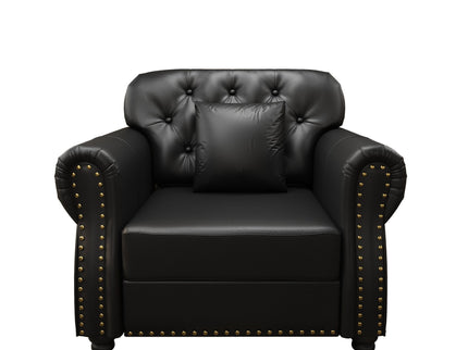 Upholstered Sofa With Nailhead Trim, Rolled Armrests With Ottoman