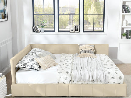 Mid-Century Storage Upholstered Tufted Bed Frame With Backrest And Armrests