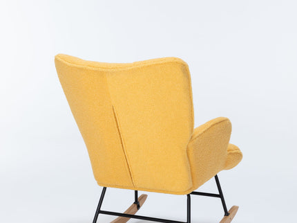 Rocking Chair Nursery, Teddy Upholstered Glider Rocker With High Backrest, Reading Chair Modern Rocking Accent Chairs Glider Recliner For Living Room - Yellow