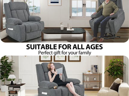 Power Lift Recliner Chair With Extended Footrest, Remote Control, Cup Holders, And Side Pockets