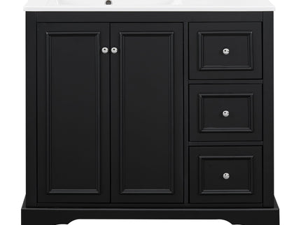 Bathroom Vanity With Sink, Soft-Close Doors, Adjustable U-Shelf, 3 Drawers