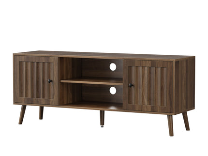 55" TV Cabinet With Vertical Groove Doors, Adjustable Shelves - Walnut