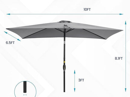Rectangular Patio Umbrella With Crank Tilt, Polyester UV-Resistant Canopy