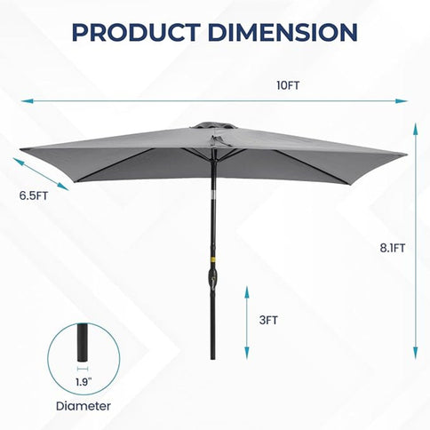 Rectangular Patio Umbrella With Crank Tilt, Polyester UV-Resistant Canopy