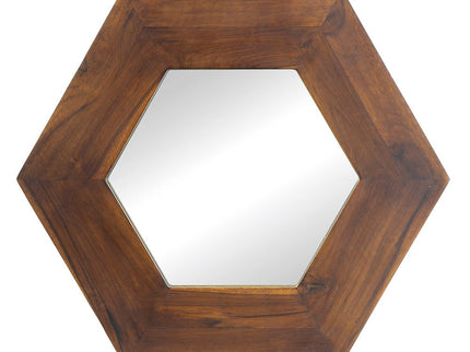 Hexagon Mirror With Natural Wood Frame, Wall Decor For Living Room Bathroom Hallway