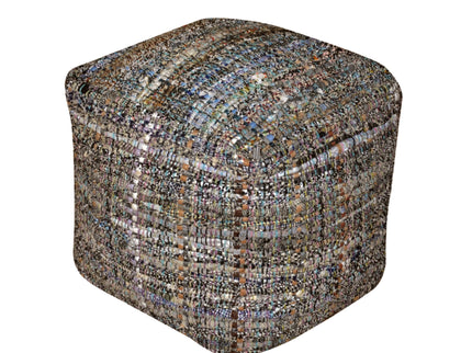 Koki - Handcrafted Fabric Pouf Recycled Denim And Paper Chindi - Khaki