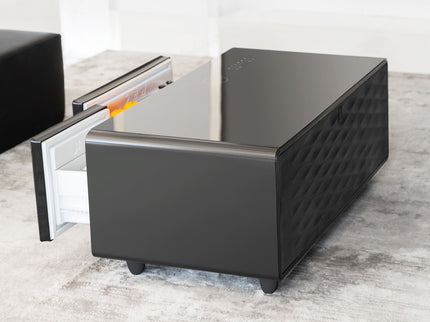 Modern Smart Coffee Table With Built-In Fridge - tooth Speaker, Wireless Charging, Touch Control Panel, USB Interface, Outlet Protection, Atmosphere Light