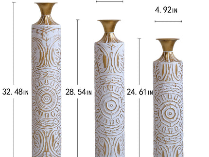 Floor Metal Vases Decorated Metal Vases (Set of 3) Gorgeous Home Decoration Large Glazed Metal Vases - White / Gold