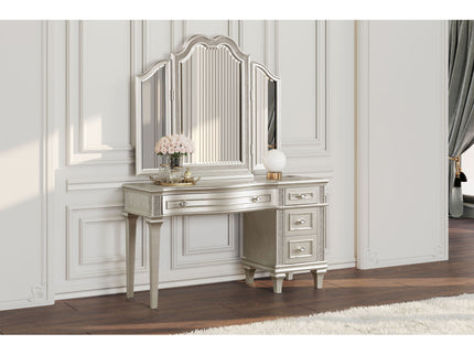 Colwood - 4 Drawer Vanity Desk With And Built In Charging - Silver Gray