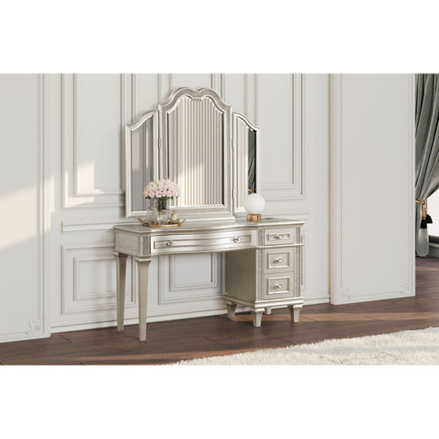 Colwood - 4 Drawer Vanity Desk With And Built In Charging - Silver Gray