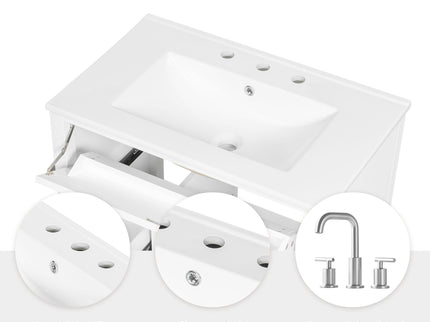 Bathroom Vanity With Sink, 3 Drawers & Cabinet With Adjustable Shelves