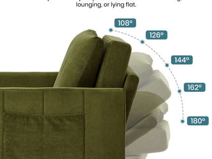 Upholstered Convertible Sleeper Sofa With 5 Position Backrest, Side Pockets, Storage