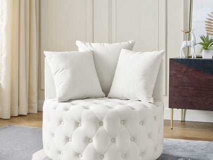 Modern Upholstered Swivel Chair With Button Tufted Design And Movable Wheels