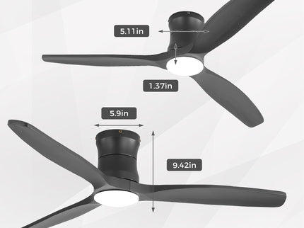 52" Ceiling Fan With Light, Dimmable DC Reversible Motor, 3 Blades