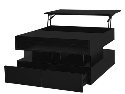 Lift Top Coffee Table With 2 Drawers, Hidden Space And LED Lights For Living Room