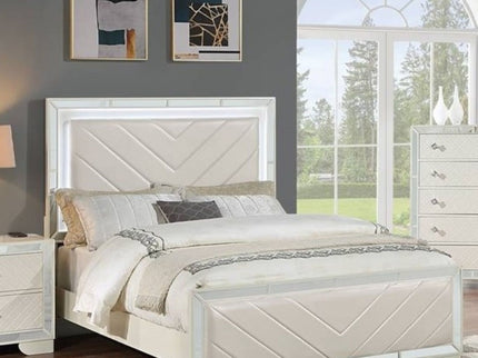 3 Piece Bedroom Contemporary Set, Bed With LED Lights And 2 Nightstands