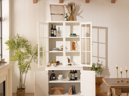 Retro Style Hutch Cabinet With Glass Door, China Cabinet For Home