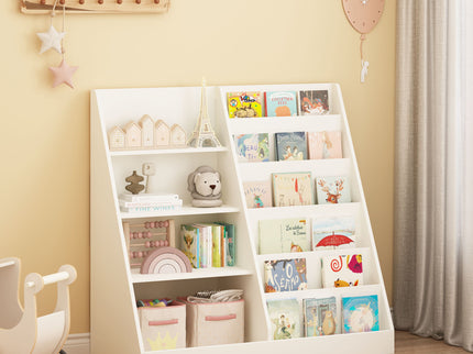Bookshelf And Toy Storage Organizer, 4 Tier Bookcase With Display Stand For Playroom