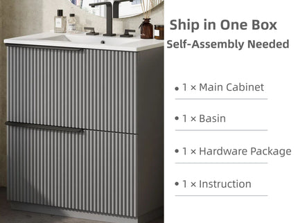 Fluted Bathroom Vanity With Ceramic Sink, Freestanding Cabinet