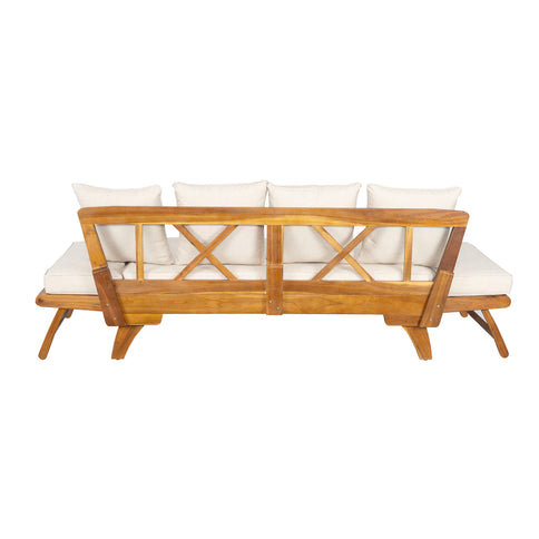 Outdoor Patio Daybed Sofa, 3 Seat Sofa With Foldable Arm 4 Back Pillows