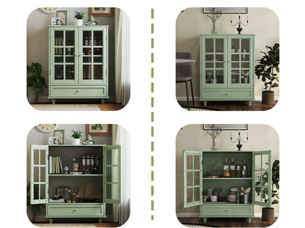 Minimalist Buffet Cabinet With Double Glass Doors And Drawer