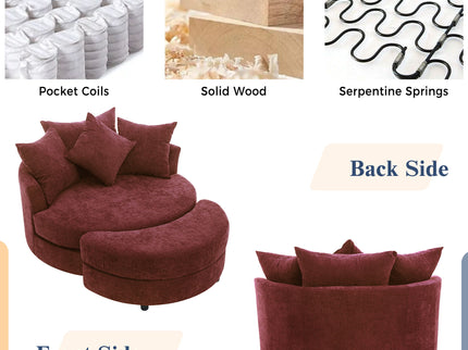 360° Swivel Accent Barrel Chair With Storage Ottoman & 4 Pillows, Modern Leisure Chair Round Accent For Living Room