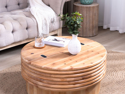 Round Wooden Coffee Table With Hidden Storage, Modern Rustic Centerpiece For Living Room - Multi / Natural / Rustic