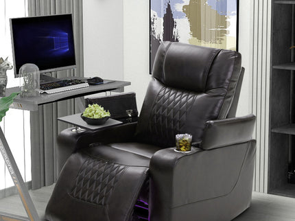 Power Motion Recliner With USB Charging Port And Hidden Arm Storage 2 Convenient Cup Holders Design And 360 Degree Swivel Tray Table