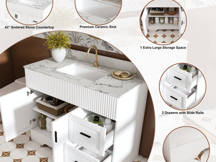 Bathroom Vanity Set, Fluted Cabinet, Soft Close Doors & Drawers, Sink Included - White