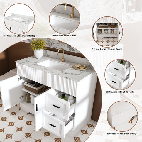 Bathroom Vanity Set, Fluted Cabinet, Soft Close Doors & Drawers, Sink Included - White