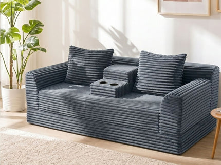 Soft Striped Convertible Sofa Bed, Dual Use Lounge Couch With Cup Holders And Pillows