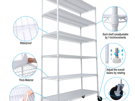 6 Tier 6000Lbs Capacity Nsf Metal Shelf Wire Shelving Unit, Heavy Duty Adjustable Storage Rack With Wheels & Shelf Liners For Commercial Grade Utility Steel Storage Rack