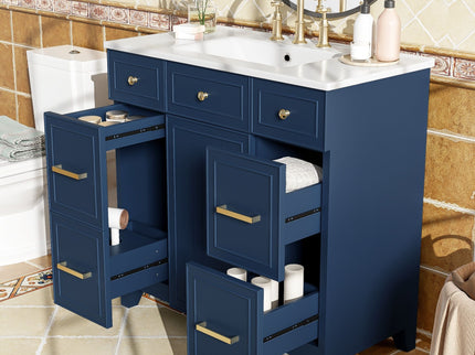 Bathroom Vanity With Ceramic Sink, Soft Close Doors, Adjustable Shelves