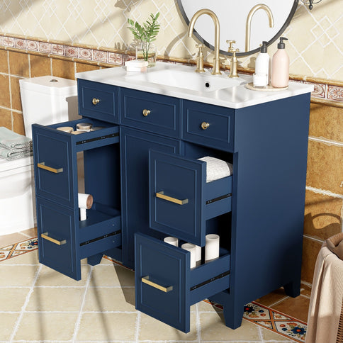 Bathroom Vanity With Ceramic Sink, Soft Close Doors, Adjustable Shelves